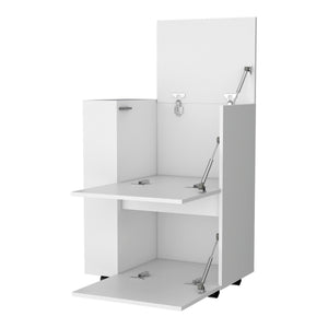 English Elm Fm Furniture Logan Rolling White Bar Cart with Open Shelves and Concealed Cabinet Storage B128P321070
