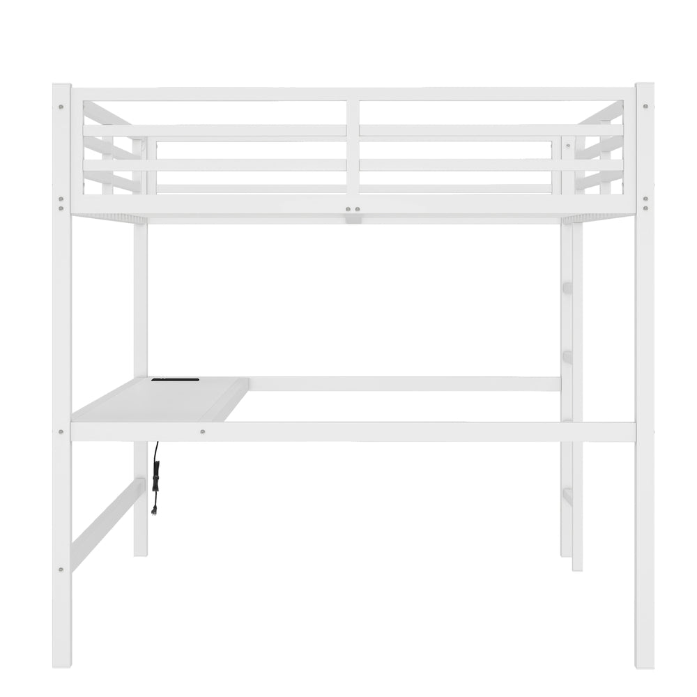 English Elm Metal Queen Loft Bed With Integrated Desk, Led Lights, Power Outlet – Stylish Space-Saver Solution W1580S00139