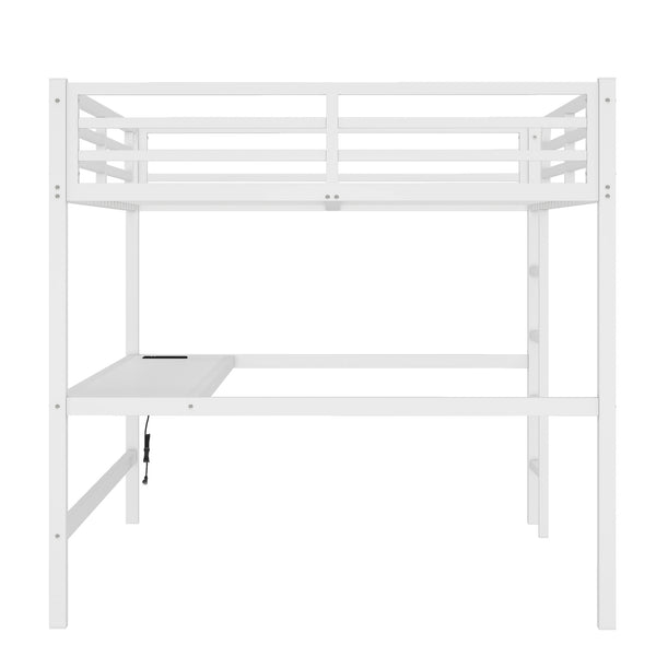 English Elm Metal Queen Loft Bed With Integrated Desk, Led Lights, Power Outlet – Stylish Space-Saver Solution W1580S00139