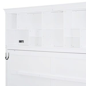 English Elm Queen Murphy Wall Bed Cabinet with Integrated Shelves Usb Charging Space Saving Design White LP006668AAK-1