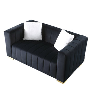 English Elm A Modern Velvet Loveseat - Elegant Channel-Tufted Chesterfield Style In Black For Any Décor W1099S00127