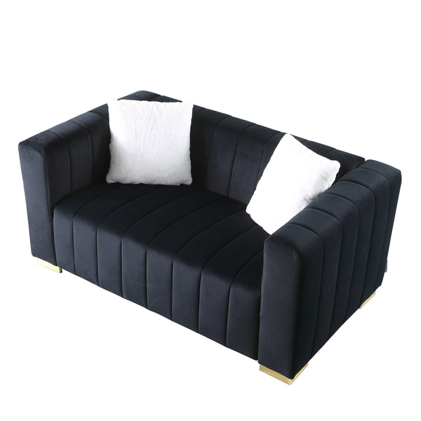 English Elm A Modern Velvet Loveseat - Elegant Channel-Tufted Chesterfield Style In Black For Any Décor W1099S00127
