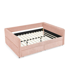 English Elm Queen Boucle Tufted Daybed Sofa with Storage Drawers Eucalyptus Frame Guest Room Pink W1413S00178