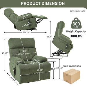 English Elm Oversized Power Lift Recliner Chair with Remote Control, Spacious Fabric Seat and Side Pocket for Comfort and Support Dark Green W1028P261277