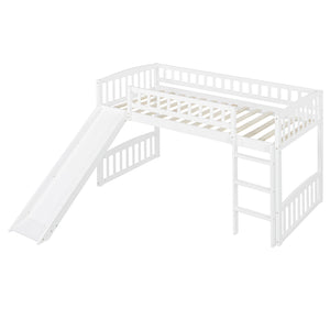 English Elm Twin Loft Bed with Built in Slide Ladder Pine Wood Frame Kids Bedroom White N708P242135K