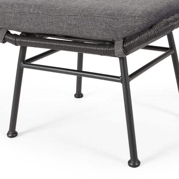 English Elm Christopher Knight Home® - Montana Faux Rattan Outdoor Ottoman Set of 2 with Water-Resistant Gray Cushions, Steel Frame Durable 65045.00GRY