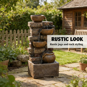 English Elm Garden Five Tier Cascading Outdoor Fountain with Led Lights and Rustic Stone Finish T3971P476438