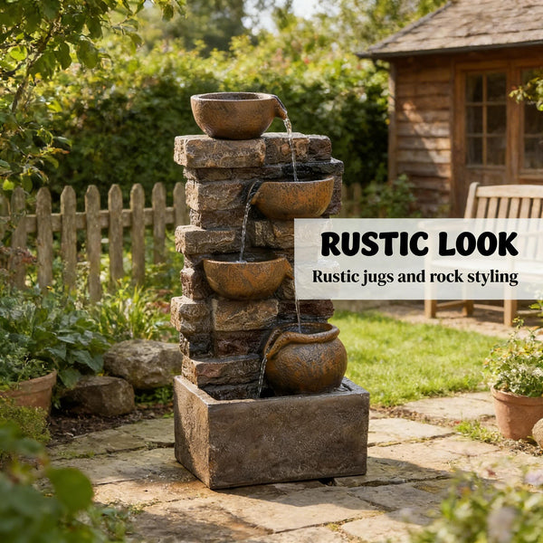 English Elm Garden Five Tier Cascading Outdoor Fountain with Led Lights and Rustic Stone Finish T3971P476438