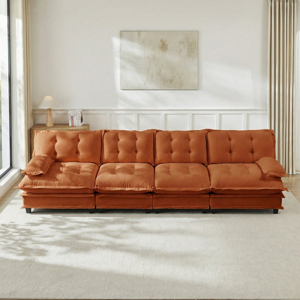 English Elm 138" Modular Cloud Sectional Sofa Deep Seat Chenille Upholstery for Living Room Orange W714S01740