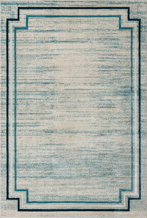 Unique Loom Oasis Fountain Machine Made Border Rug Blue, Ivory/Navy Blue/Gray 7' 1" x 10' 0"