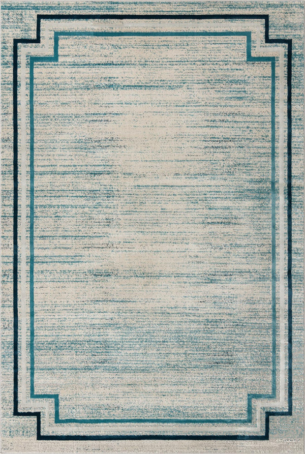 Unique Loom Oasis Fountain Machine Made Border Rug Blue, Ivory/Navy Blue/Gray 7' 1" x 10' 0"