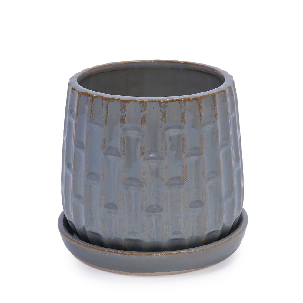 English Elm Set Of 2 Ceramic Flowerpots – Stylish 7" Grey Planters For Modern Home & Garden Decor Essentials W3273P322306-GIGA