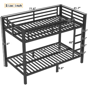 English Elm Metal Twin Over Twin Bunk Bed – Heavy-Duty Steel, Space-Saving Design, No Box Spring Needed, Black Finish W1580P372862