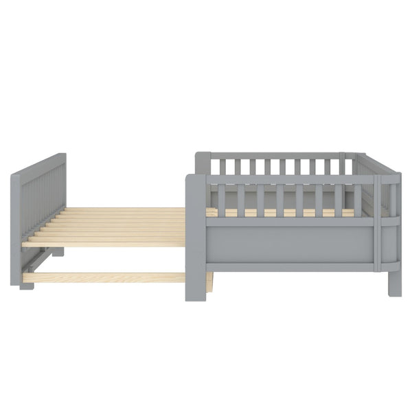 English Elm Twin Size Platform Bed With Guardrails - Stylish, Solid Wood Frame Converts To Double Twin, Grey W1580S00240-GIGA