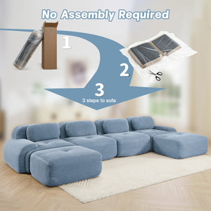 English Elm U-shaped Modular Sectional Sofa Corduroy Upholstered Ergonomic Curved Living Room Seating Blue W714S01254