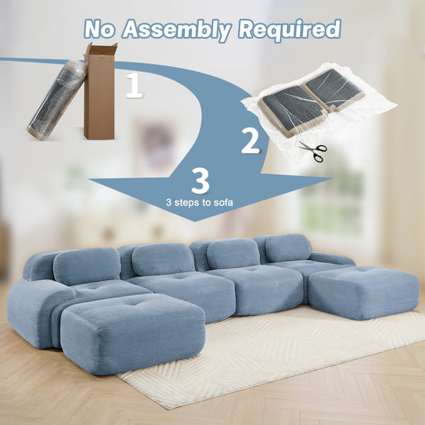 English Elm U-shaped Modular Sectional Sofa Corduroy Upholstered Ergonomic Curved Living Room Seating Blue W714S01254