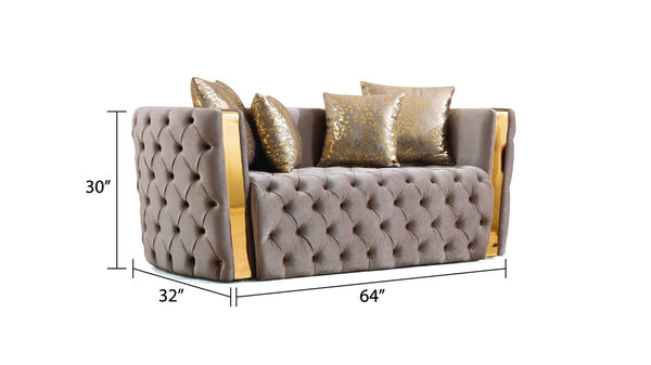 English Elm Naomi Button Tufted Loveseat In Taupe Velvet With Gold Accents - Luxurious Comfort & Glam Style G150109210