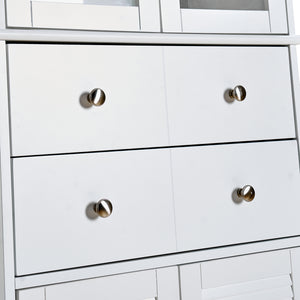 English Elm 67" Tall Pantry Cabinet with Glass Doors & Drawer, 67" White MDF Tall Kitchen Storage Cupboard W3417P321849