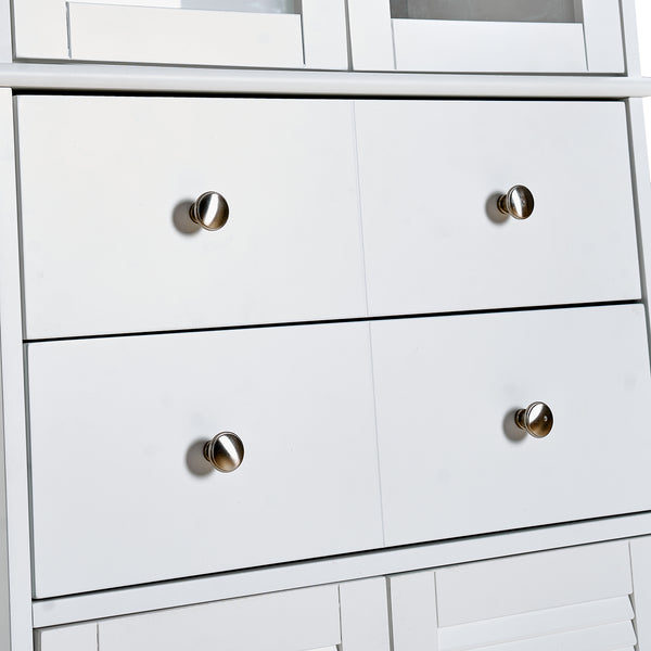 English Elm 67" Tall Pantry Cabinet with Glass Doors & Drawer, 67" White MDF Tall Kitchen Storage Cupboard W3417P321849