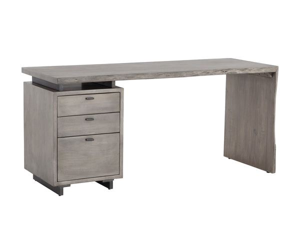 Sunpan Lewis Desk - Stunning Live Edge Design with Solid Acacia Wood, Brass Accents, and Three Drawers Grey
