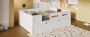 English Elm Wood Twin Platform Bed for Kids with Fence Guardrail and Under Storage Drawer White N709P385777K