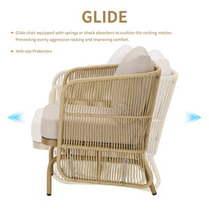 English Elm 2-person Handwoven Pe Rattan Glider Set Outdoor Patio Loveseat with Coffee Table T3773P419905