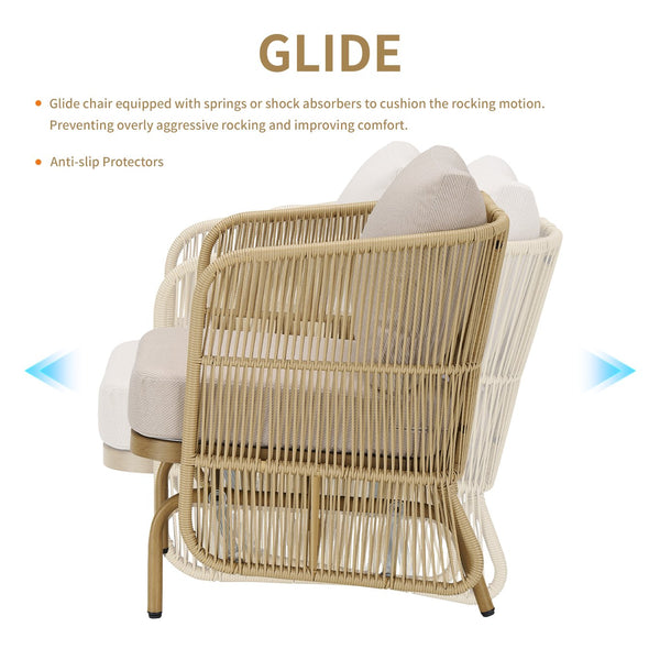 English Elm 2-person Handwoven Pe Rattan Glider Set Outdoor Patio Loveseat with Coffee Table T3773P419905