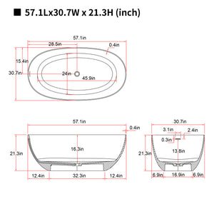 English Elm 57″solid Stone Resin Freestanding Soaking Tub Oval Matte White Spa Bathroom Turquoise Green W2753P347490