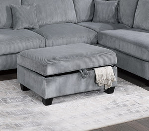 English Elm Contemporary 3pc Sectional Set with USB Charging, Corduroy Upholstery, Storage Ottoman & Pillows Fog 77 L x 35 W x 17 H B011S01239