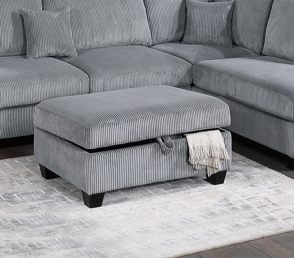 English Elm Contemporary 3pc Sectional Set with USB Charging, Corduroy Upholstery, Storage Ottoman & Pillows Fog 77 L x 35 W x 17 H B011S01239