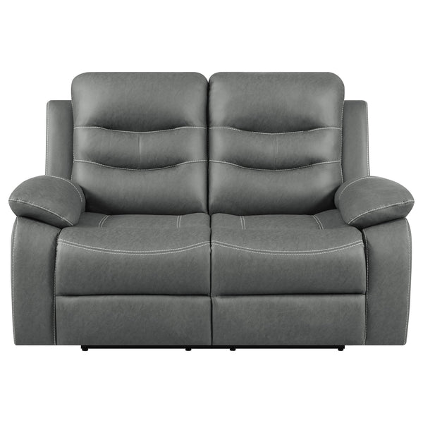 English Elm Kenneth Dark Grey Reclining Loveseat with Tufted Upholstery, Pillowtop Arms & Contrast Stitching B062P353278