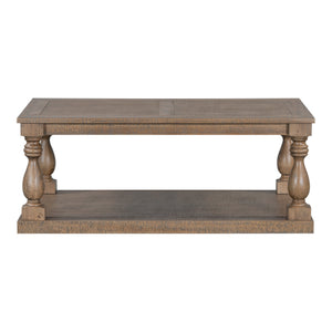 English Elm U_style Pine Veneer Coffee Table with Sculptural Turned Legs for Classic Living Room Decor Brown N711P407149D