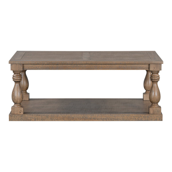 English Elm U_style Pine Veneer Coffee Table with Sculptural Turned Legs for Classic Living Room Decor Brown N711P407149D