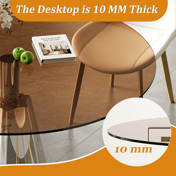 English Elm 35 Inch Round Glass Dining Set Mid Century 5 Piece with Flared Base Pu Chairs W2700S00081