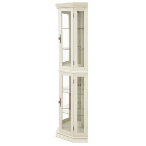 English Elm Lighted Corner Curio Cabinet - Elegant Glass Display With Adjustable Shelves & Bead Bulb Lighting - White W1758P300131