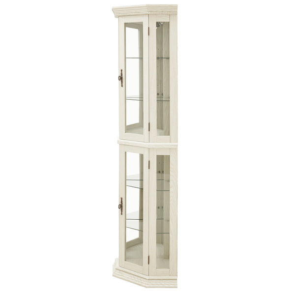 English Elm Lighted Corner Curio Cabinet - Elegant Glass Display With Adjustable Shelves & Bead Bulb Lighting - White W1758P300131