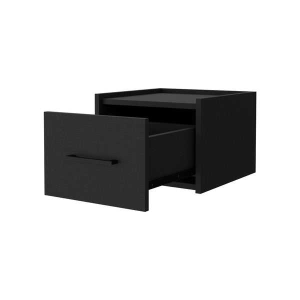 English Elm Elfrida Wall Mount Nightstand in Black — Sleek Single Drawer, Two-Tier Shelf, Space-Saving Modern Design B128P176108