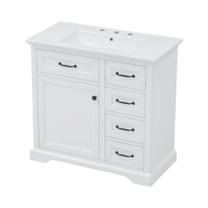 English Elm Christopher Knight Home® - 36" Bathroom Vanity with Ceramic Sink, Soft-Close Doors, 4 Drawers & Ample Storage, Freestanding White N759P223021K