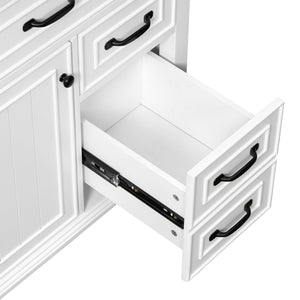 English Elm 30 Inch Freestanding Bathroom Vanity Solid Pine Cabinet Ceramic Sink Top Storage White N725P412782K