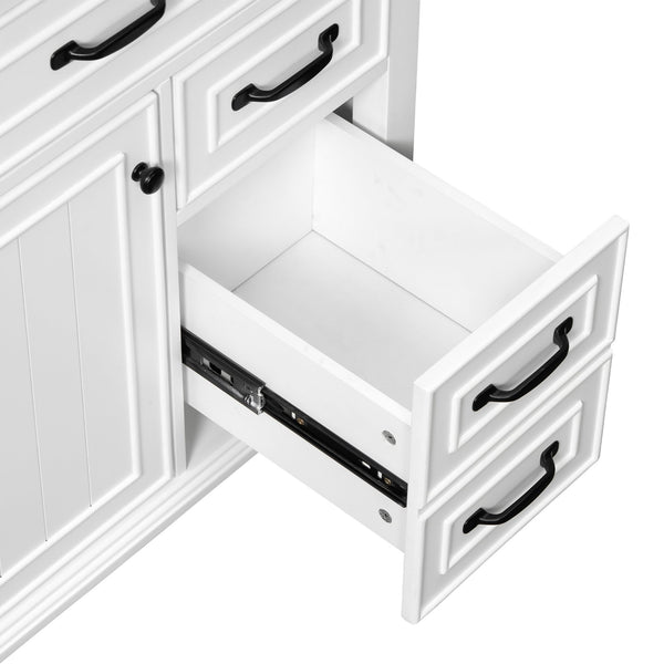 English Elm 30 Inch Freestanding Bathroom Vanity Solid Pine Cabinet Ceramic Sink Top Storage White N725P412782K