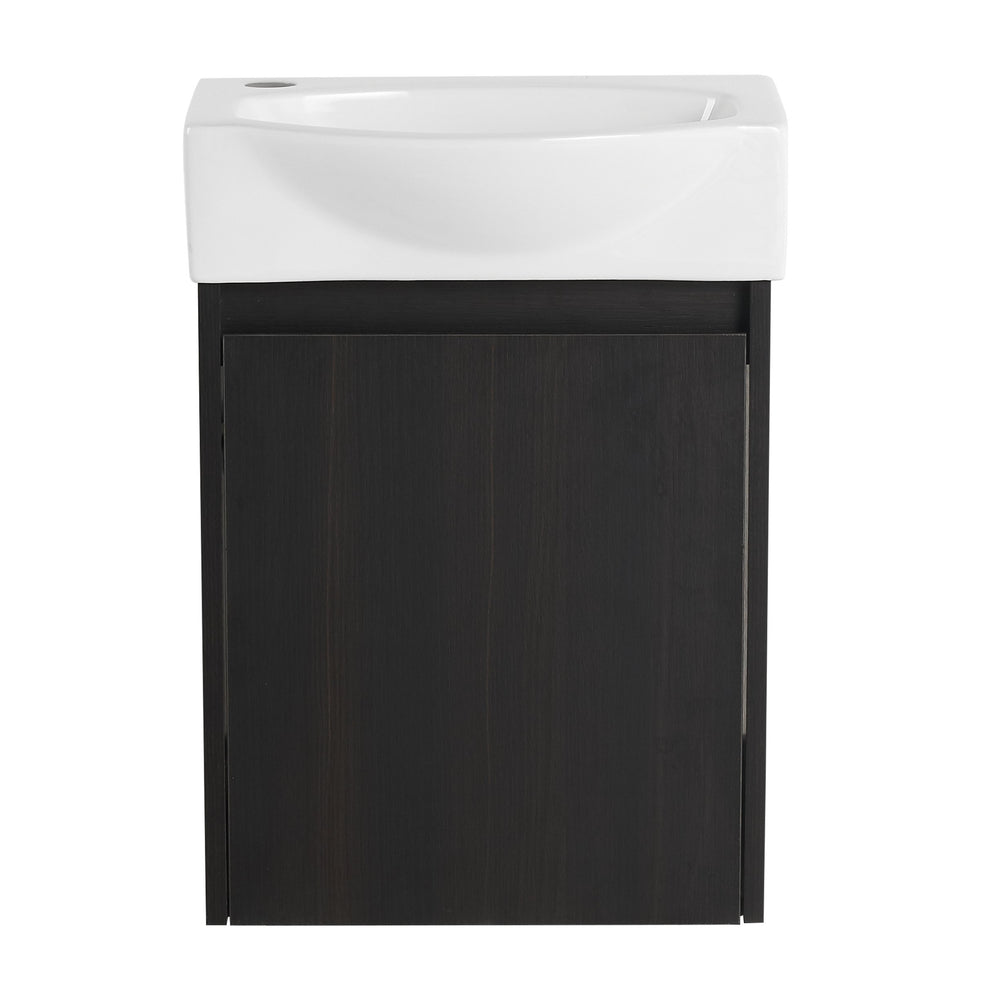 English Elm 16" Bathroom Vanity Sink Combo for Small Spaces — Compact Engineered Wood Cabinet with Ceramic Basin, Moisture-Resistant Finish and Hidden Handle, Easy Assembly Black W1972P190340