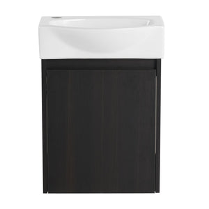 English Elm 16" Bathroom Vanity Sink Combo for Small Spaces — Compact Engineered Wood Cabinet with Ceramic Basin, Moisture-Resistant Finish and Hidden Handle, Easy Assembly Black W1972P190340