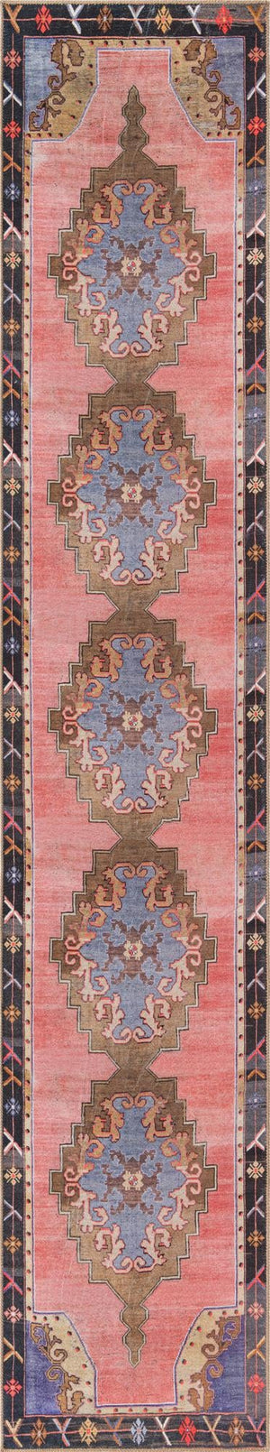 Unique Loom Timeless Thomas Machine Made Medallion Rug Pink, Black/Blue/Light Blue/Light Brown 2' 6" x 14' 1"