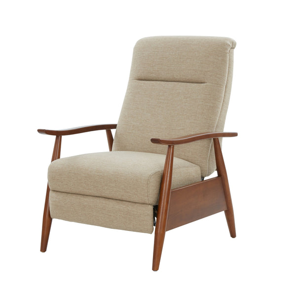 English Elm Tustin Mid-century Push Back Recliner with Chestnut Wood Arms and Performance Fabric Beige B050P429143