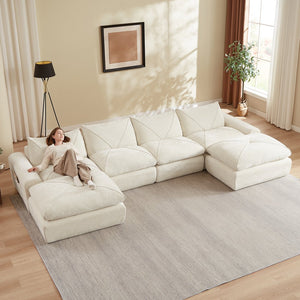 English Elm Modern Chenille Modular Sectional Sofa with Built-in Foot Pedals for Relaxed Living Beige W3396S00067