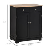 English Elm Homcom Sideboard With Solid Wood Countertop, Modern Kitchen Storage Cabinet, Coffee Bar Cabinet With 2 Drawers, Doors and Adjustable Shelf, Black