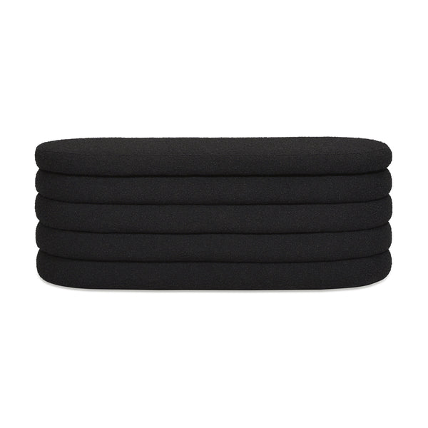 English Elm Jennifer Taylor Home - Fuji 49" Upholstered Oval Storage Bench with Bouclé Texture, Plush Tufted Lid & Hidden Compartment Black B2719P238463