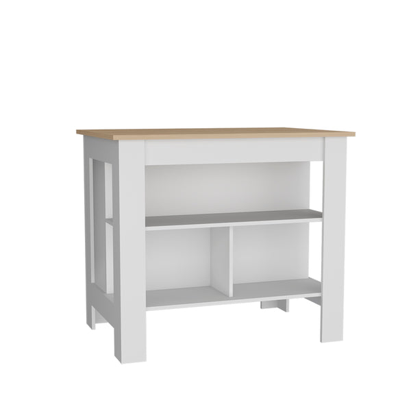English Elm Kitchen Island Ada Light Pine & White — Compact 35.4"H x 40.5"W Engineered Wood with Spacious Shelves for Organized Meal Prep and Durable Everyday Use B092P238714