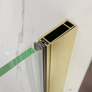 English Elm 32-34 in Frameless Pivot Shower Door Clear Glass Brushed Gold Reversible Bathroom W637P400607