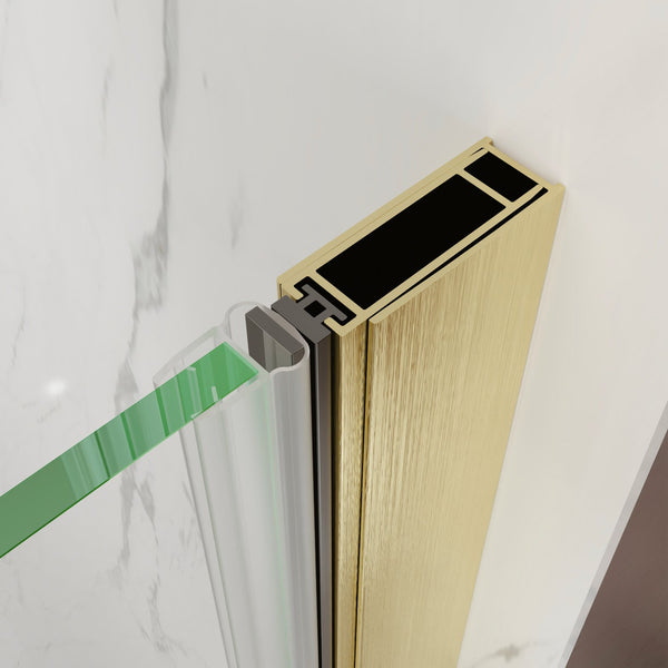 English Elm 32-34 in Frameless Pivot Shower Door Clear Glass Brushed Gold Reversible Bathroom W637P400607